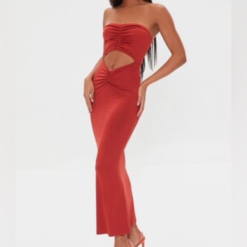 Forever 21 Ruched Cutout Maxi Tube Dress